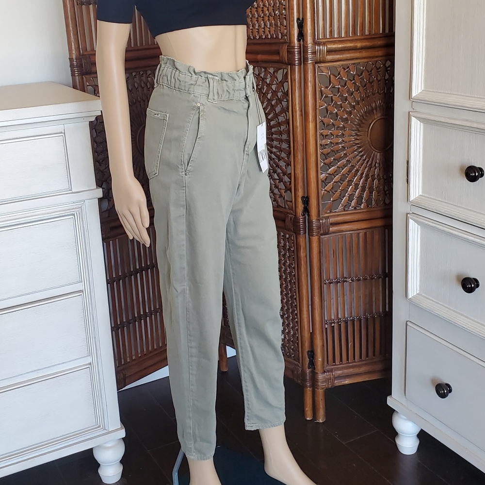 ZARA KHAKI HIGH WAISTED PANTS SZ 0 NWT